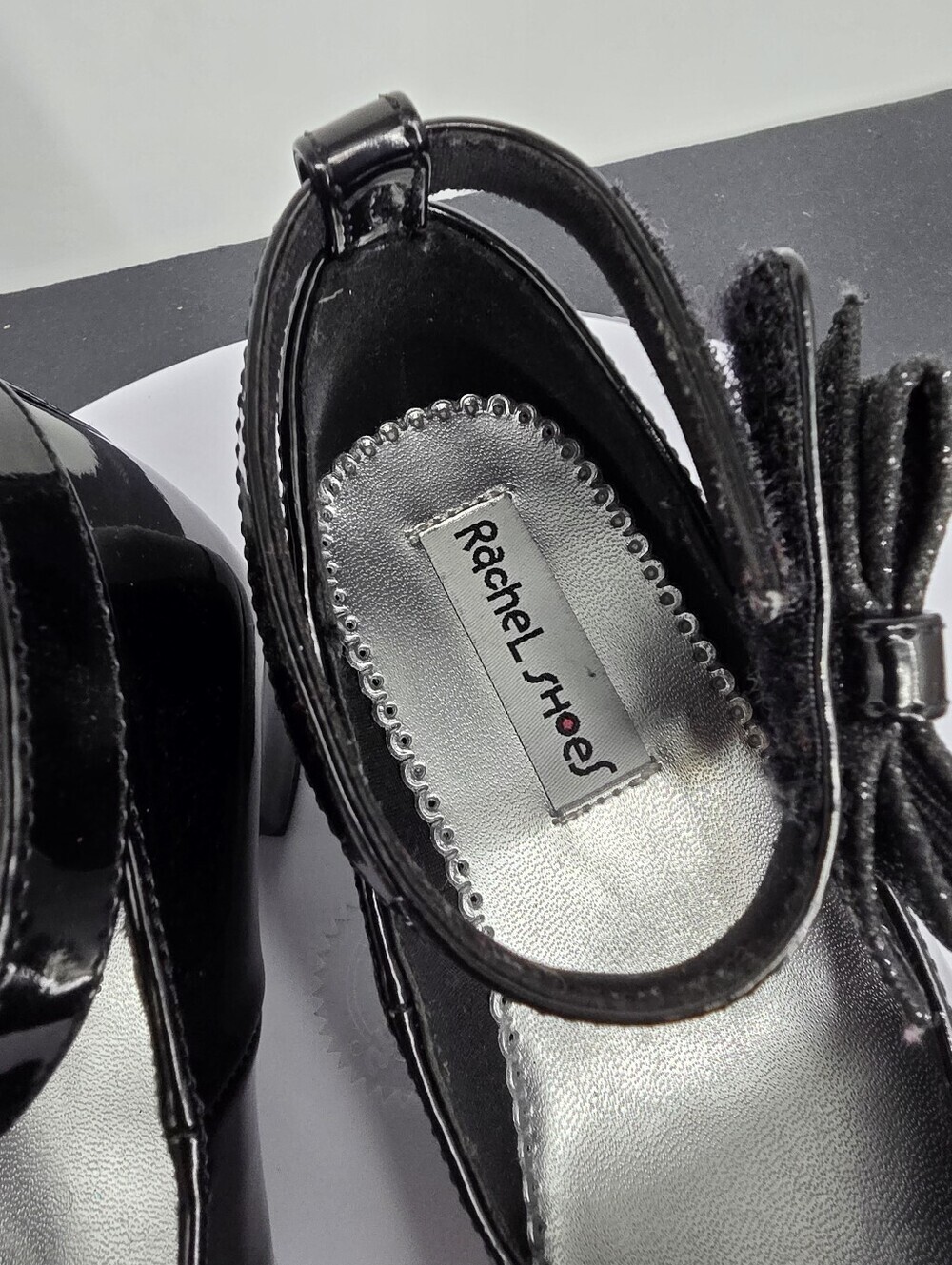 Rachel Shoes Lil Janet Girls 11M Black Patent Mary Jane Dress Heel Bow 356501 - Picture 5 of 8